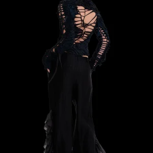 Pants | Collina Strada BLACK SATIN STRIPE DANTE RUFFLE TROUSER