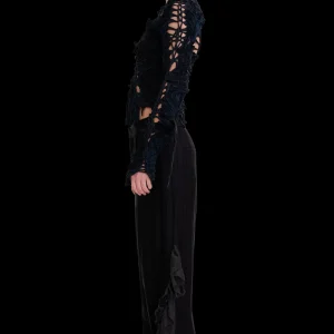 Pants | Collina Strada BLACK SATIN STRIPE DANTE RUFFLE TROUSER