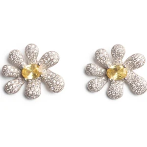 Earrings | Collina Strada CANARY CRYSTAL PAVE SQUASHED BLOSSOM EARRING