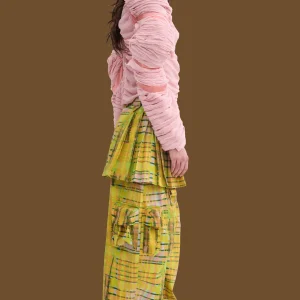 Skirts | Pants | Collina Strada LIME PLAID LAWN SKIRT CARGO PANT