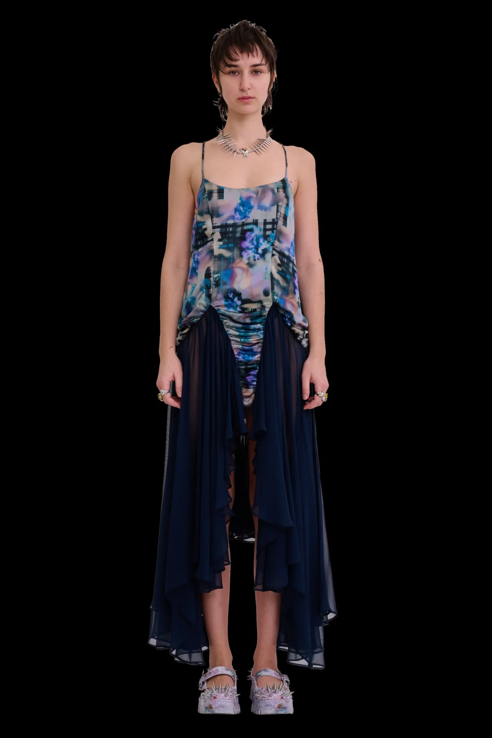 navy_garden_blur_magnolia_dress_0.webp Tops | Dresses | Collina Strada NAVY GARDEN BLUR MAGNOLIA DRESS
