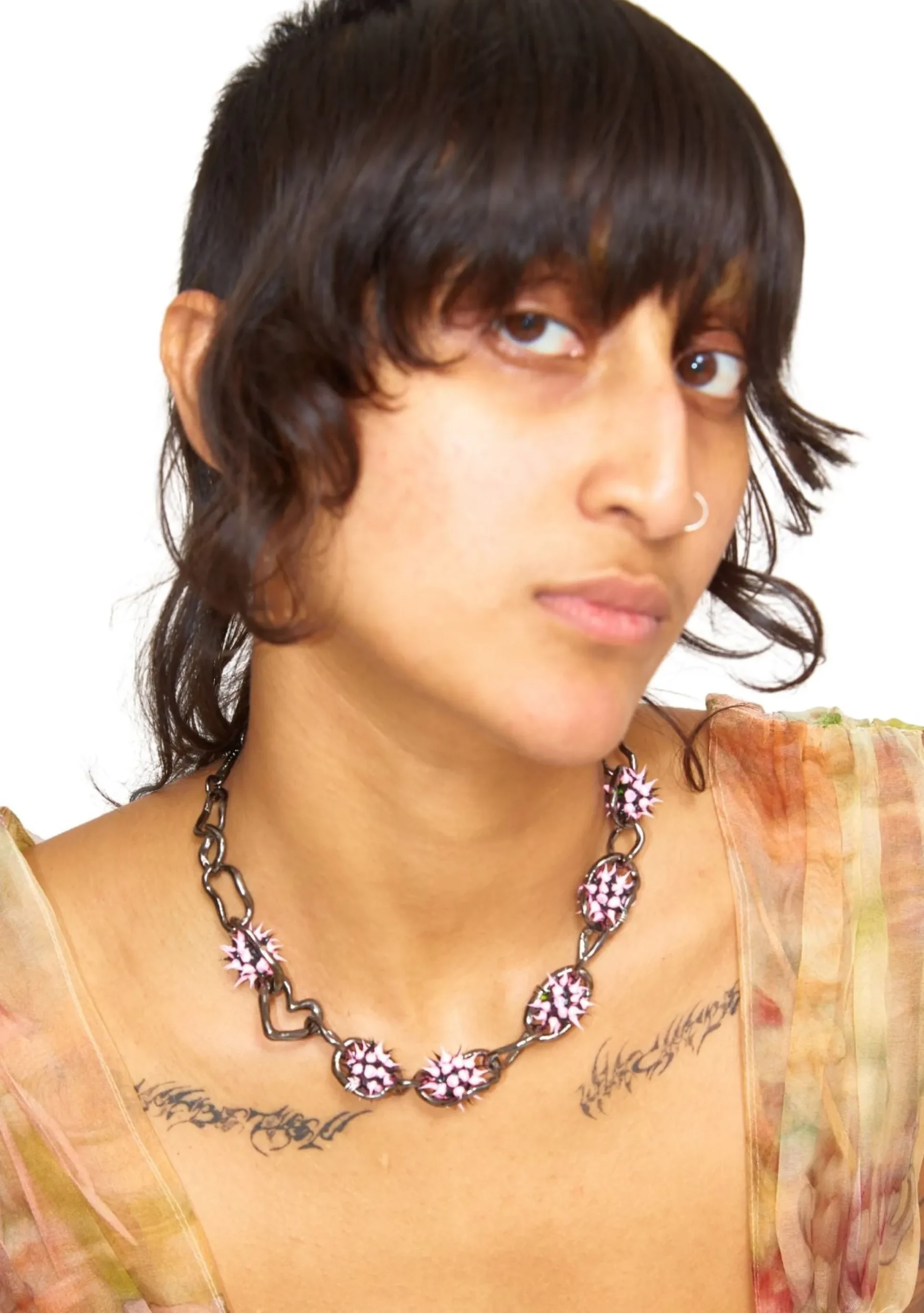 pink_black_spikeez_crushed_chain_necklace_1.webp Necklaces | Collina Strada PINK BLACK SPIKEEZ CRUSHED CHAIN NECKLACE