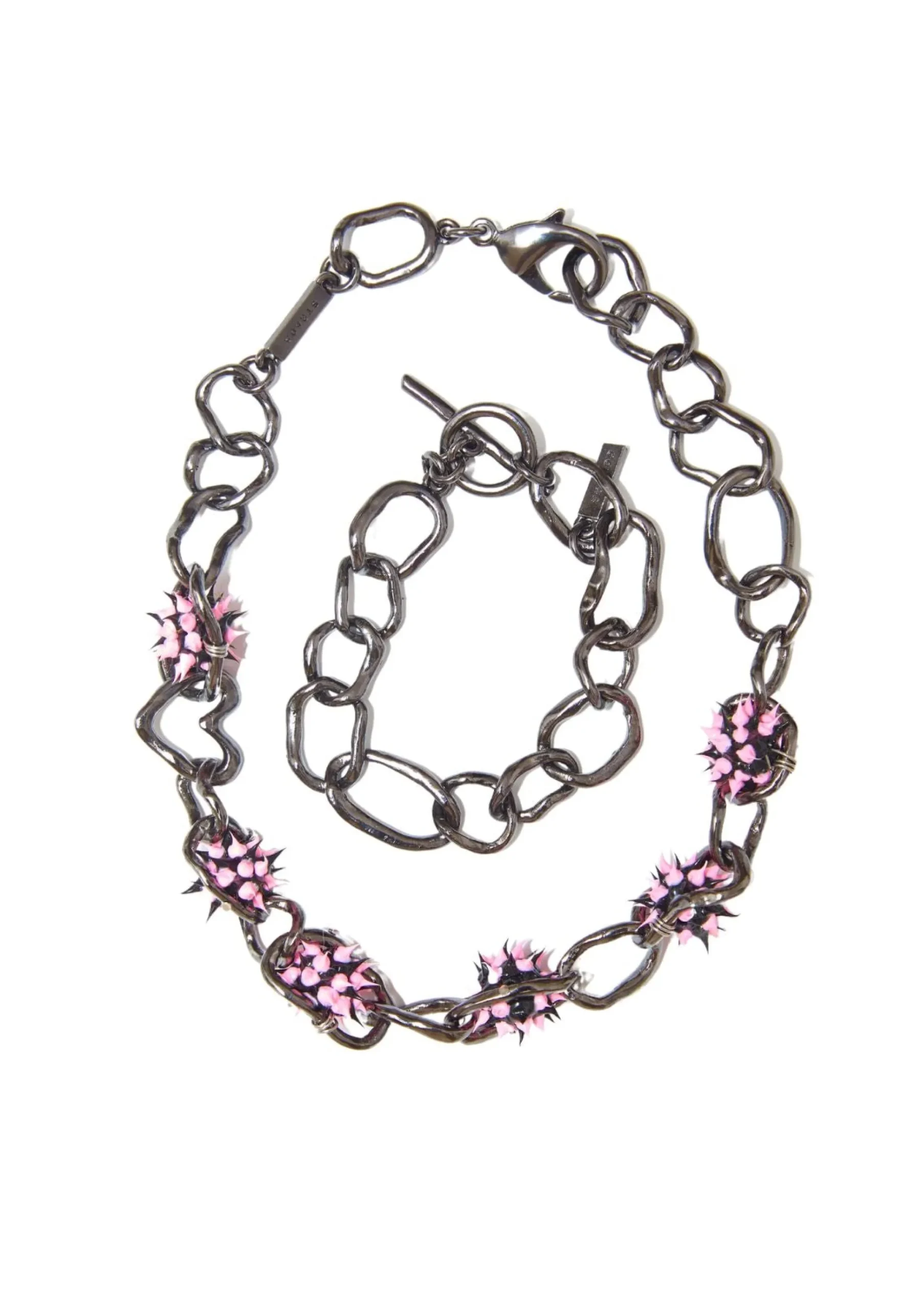 pink_black_spikeez_crushed_chain_necklace_3.webp Necklaces | Collina Strada PINK BLACK SPIKEEZ CRUSHED CHAIN NECKLACE
