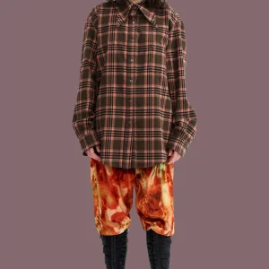 Tops | Collina Strada PINK BROWN PLAID BAT BUTTON UP
