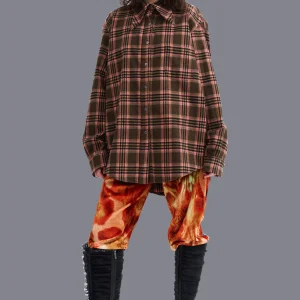Tops | Collina Strada PINK BROWN PLAID BAT BUTTON UP