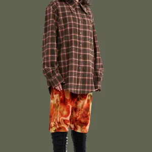 Tops | Collina Strada PINK BROWN PLAID BAT BUTTON UP