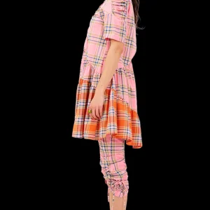 Dresses | Collina Strada PINK-ORANGE PLAID ARC MIDI DRESS