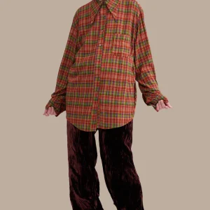 Tops | Collina Strada RED PLAID BAT BUTTON UP