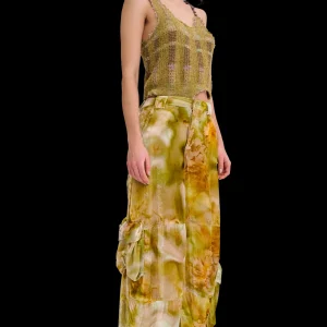 Pants | Collina Strada SAGE MOLTEN FLORAL VELVET LAWN CARGO PANT